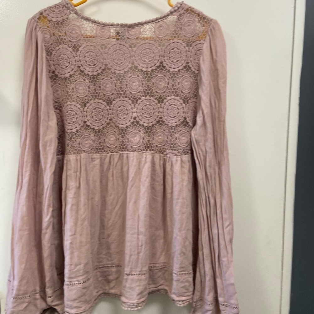 Knox Rose Med blush pink blouse crochet Women's Top $42